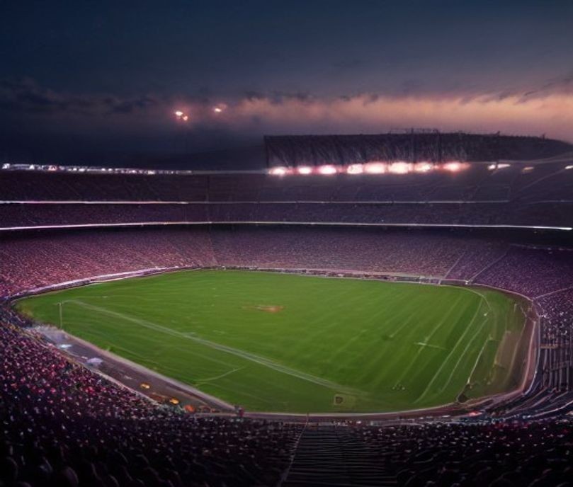 Packed stadium at dusk, when payment volume spikes